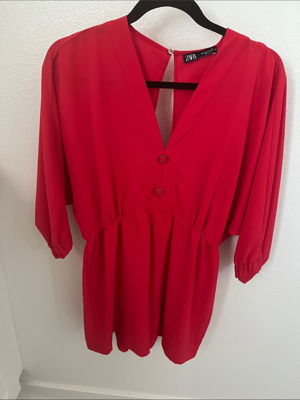 ZARA Bright Red V-Neck Mini Dress